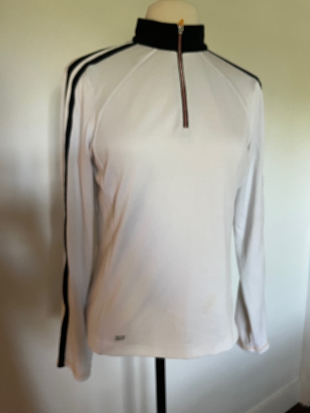 Tail White Long-Sleeve Quarter Zip Top with Black Trim